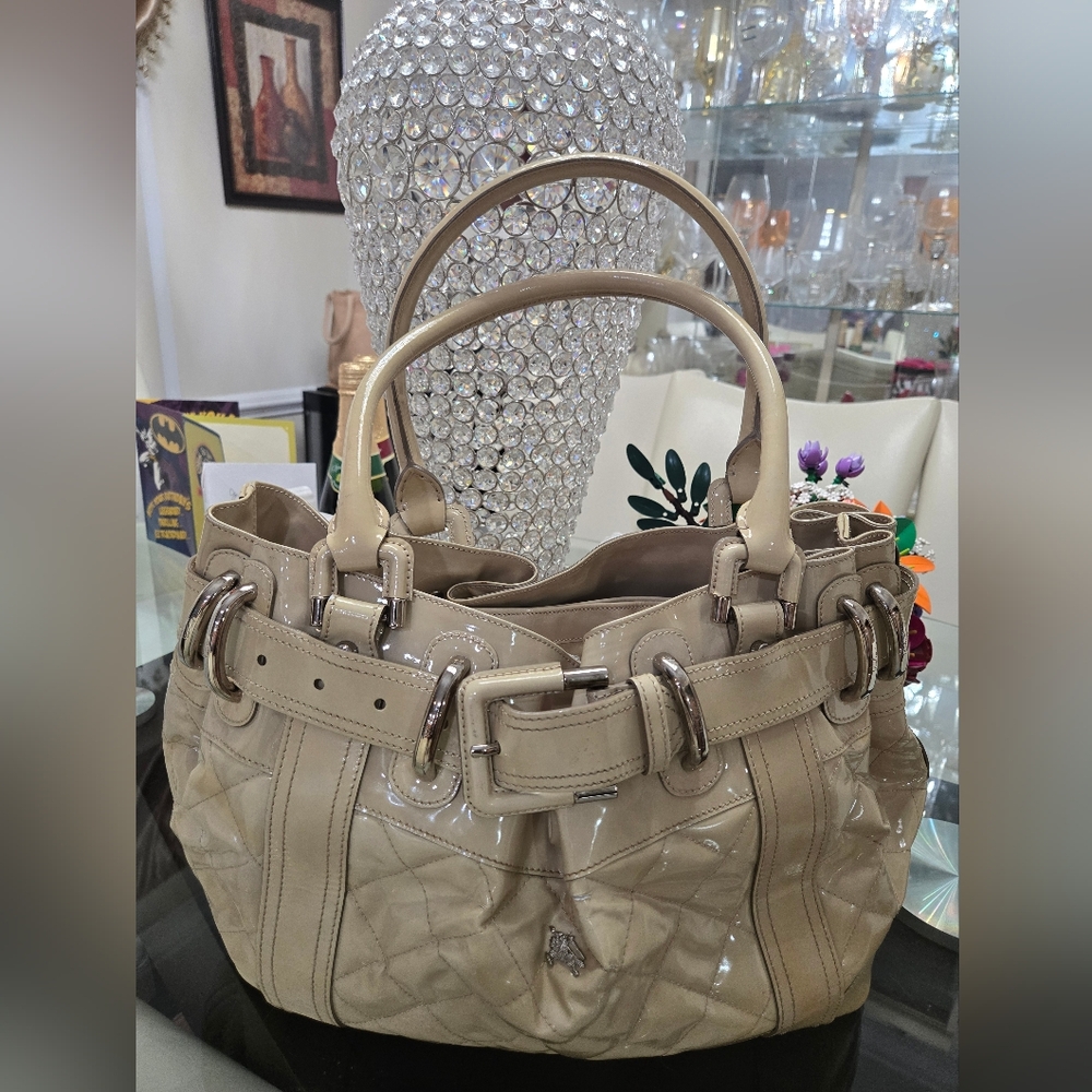 Burberry Beaton Elegant Beige Quilted Patent Tote